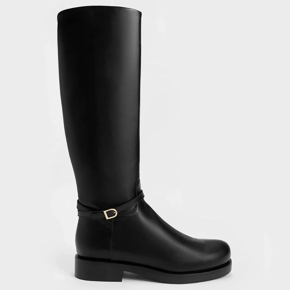 Charles & Keith Belted Knee-High Boots - Black (size 7) - Picture 3 of 11